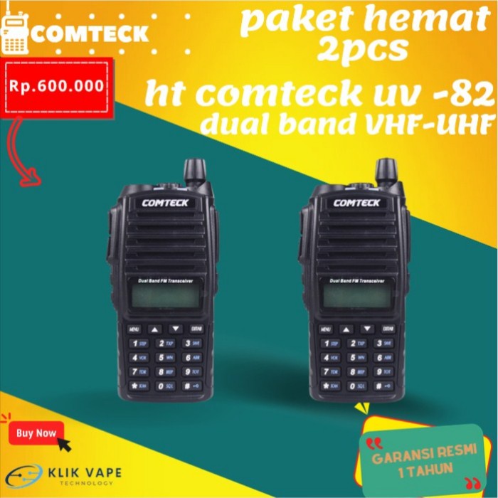 TERMURAH PAKET (2PCS) HT Comteck UV-82 Dual Band VHF - UHF Radio FM