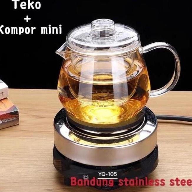 1 SET TEKO KACA 750ML DENGAN KOMPOR LISTRIK MINI ELEKTRIK PUFF.AND.CO
