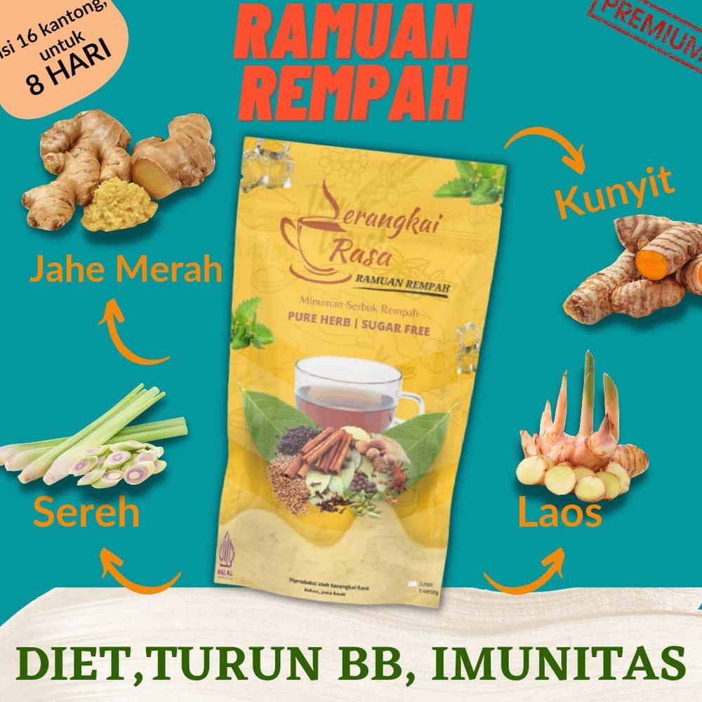 

Kekinian pouch Kuning Teh Detox | Teh celup Rempah | JSR | Imunitas | Ramuan Rempah Serangkai Rasa !!