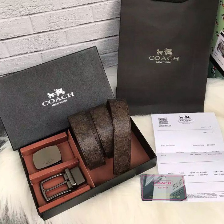 OFI033 COACH Ikat Pinggang Pria Reversible Gesper Pria Kulit Asli Set Gift Box |||