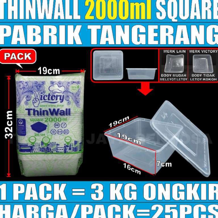 TERMURAH. Thinwall 2000ml Square SQ Food Container Box Tempat Kotak Makan Plastik Murah