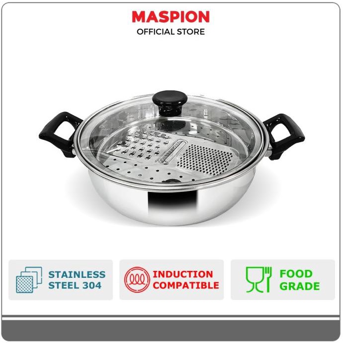 

Maspion Multi Function 26 Cm With Glass Cover - Panci Stainless Steel