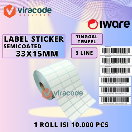 

LABEL BARCODE 33 X 15 (3 LINE) KERTAS STICKER LABEL SEMICOATED 33x15
