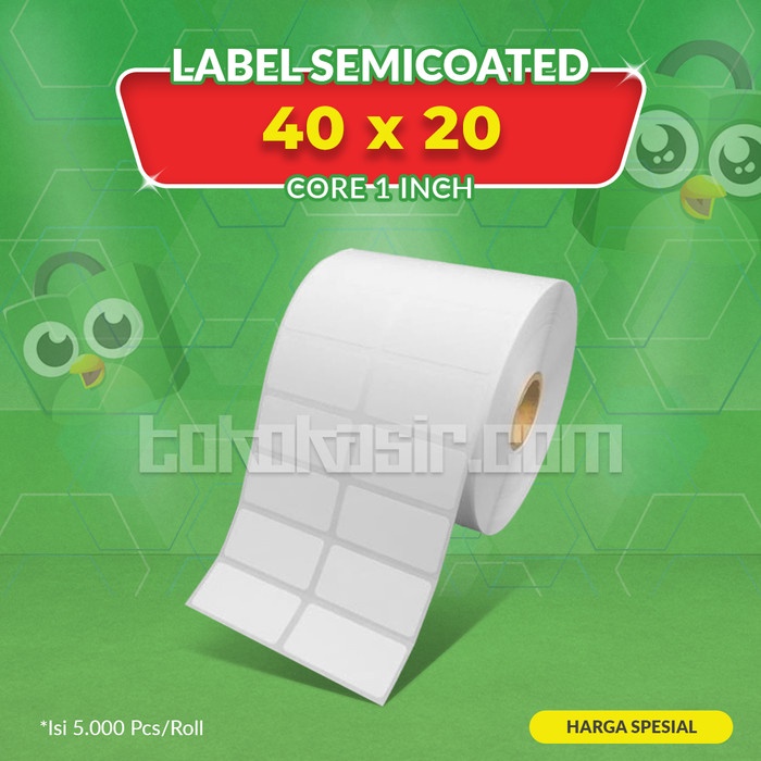 

Label Barcode 40 X 20 mm 2 Line Kertas Sticker Label Semicoated