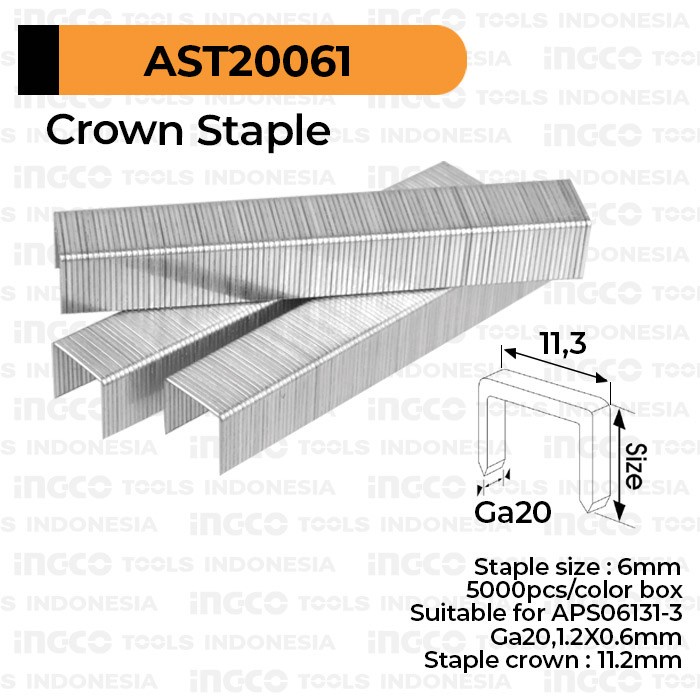 

Crown Staples (U 6 mm) INGCO AST20061 - Refill Isi Steples Tembak U6