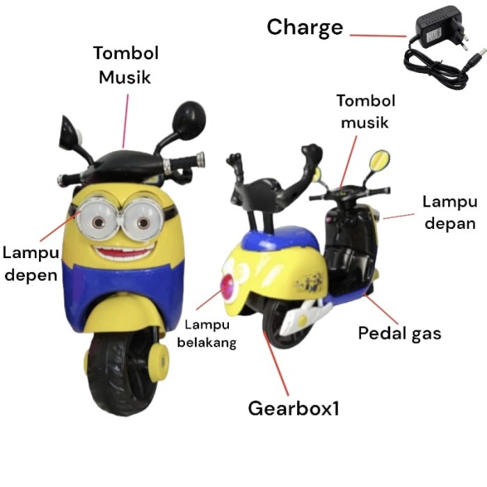 Mainan Motor Aki Anak Minion Hlw8899 Motokids Terbaru