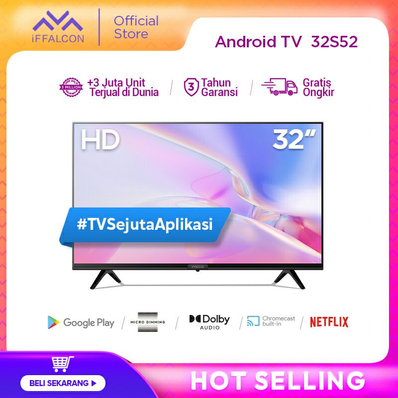 iFFALCON 32 inch Smart HD TV - Android 11  - Google Play/Netflix/YouTube - WiFi/Bluetooth/HDMI/USB -