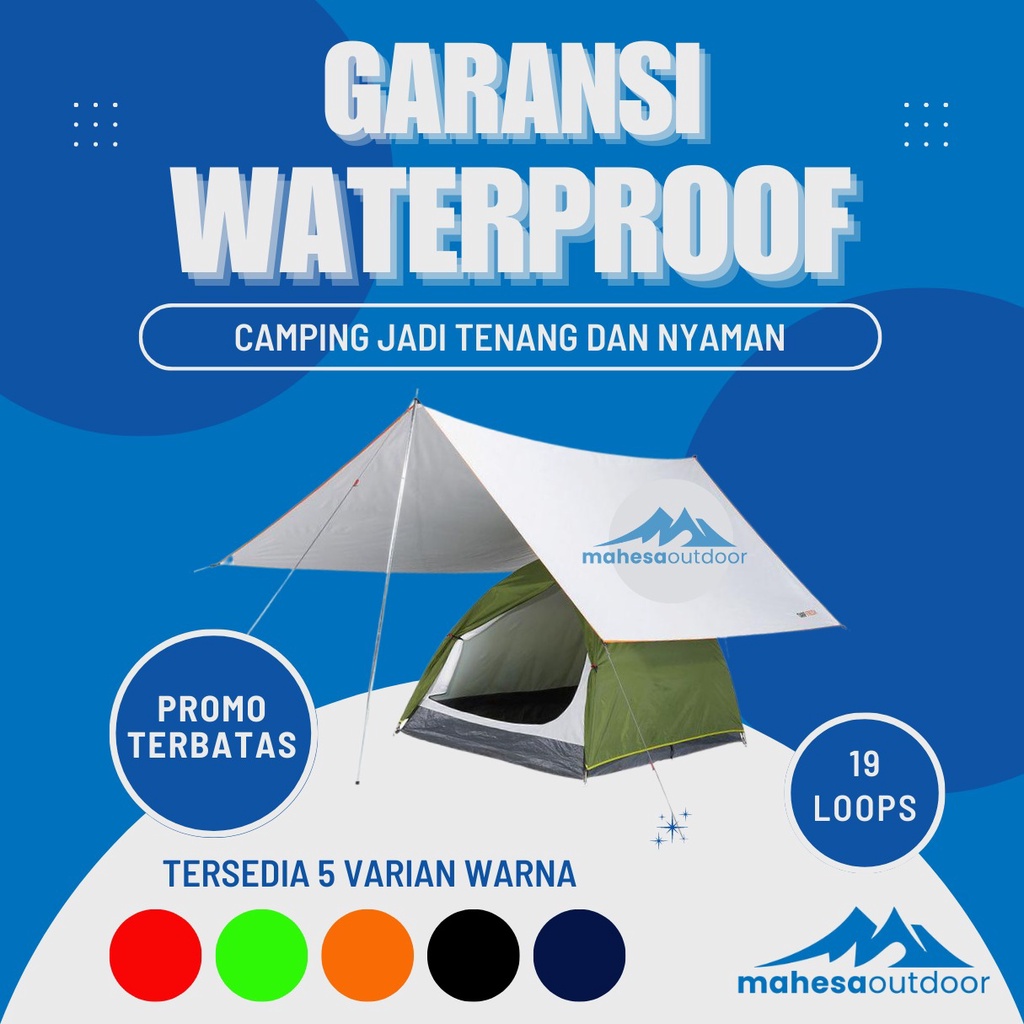 Flysheet Tenda 6x4 Meter Mahesa Outdoor Waterproof Terpal Bivak Pelindung Tenda Bushcraft Atap Tenda