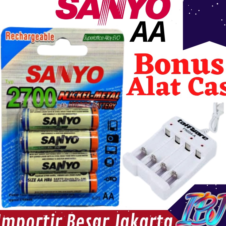Limited - FREE CHARGER Baterai AA Sanyo Isi 4 Rechargeable Cas Charger Charge Recharge Tamiya Murah 