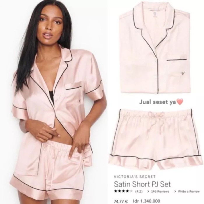 SET PIYAMA VICTORIA SECRET SATIN TEBAL PAJAMAS LIST FT