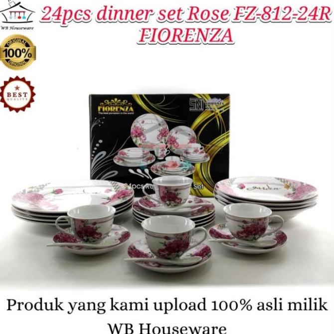Tempat Makan Piring Set / 24Pcs Dinner Set Motif Rose Fiorenza Sweetgamestore