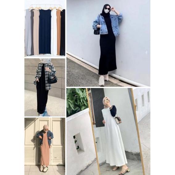 Viral Dress Inner Span Jersey Hyget Super Long Dres Overal Maxy Premium Tanpa Lengan Iner Gamis Wani
