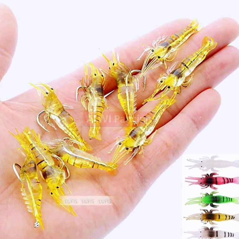 Terbaru Umpan Pancing Udang + Kail Gid Bahan Karet 4Cm/1.2Gr ~ Umpan Mainan Udang