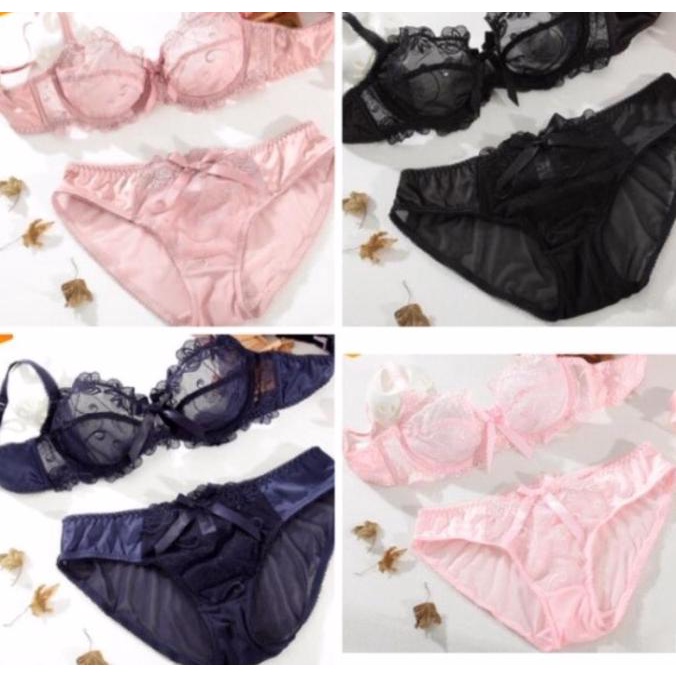 Bra Set Sexy Transparan Renda Bunga Cantik