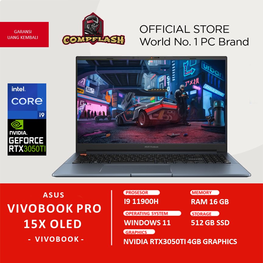 LAPTOP ASUS VIVOBOOK PRO 15X OLED K6502HE OLEDS951 RTX3050TI 4GB I9 11900H RAM 16GB 512GB SSD