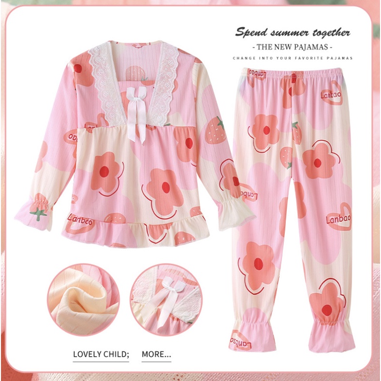 babyfit 3-12thn setelan piyama anak perempuan lengan panjang celana panjang renda import xs-0327
