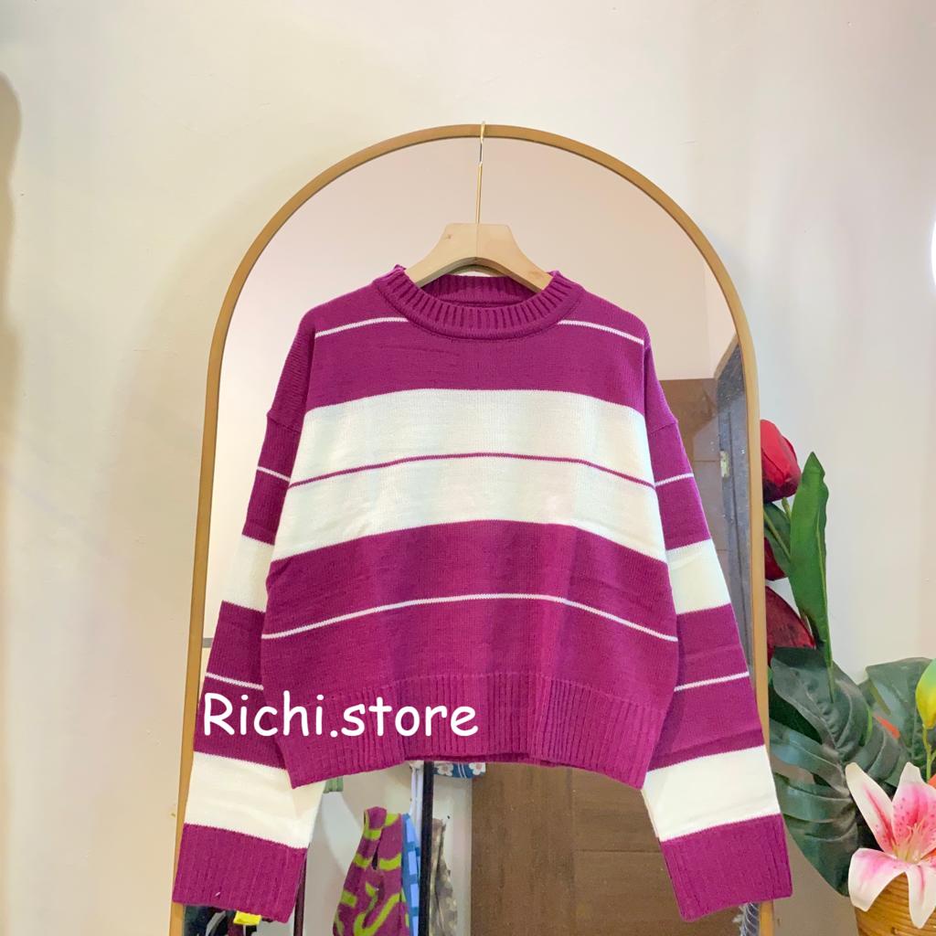 LANNY CROP BLOUSE RAJUT MOTIF GARIS TERBARU