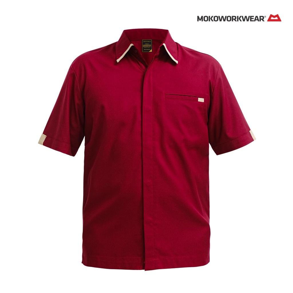 KEMEJA MOKOWORKWEAR Mechanic Workshirt Kemeja Bengkel Maroon Abu-abu-MOKO UNIFORM OFFICE