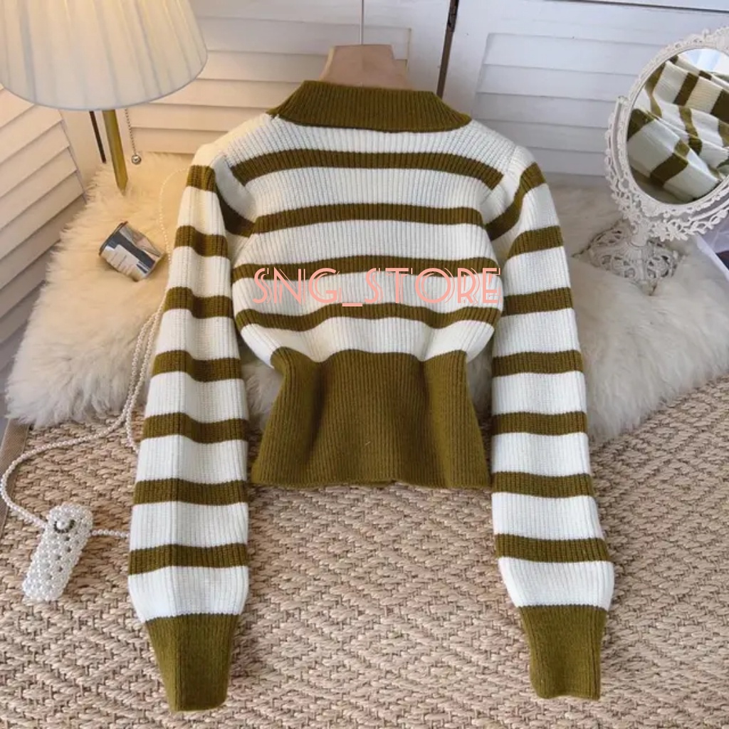 Cardigan rajut  crop strip collar / Outwear wanita lengan panjang