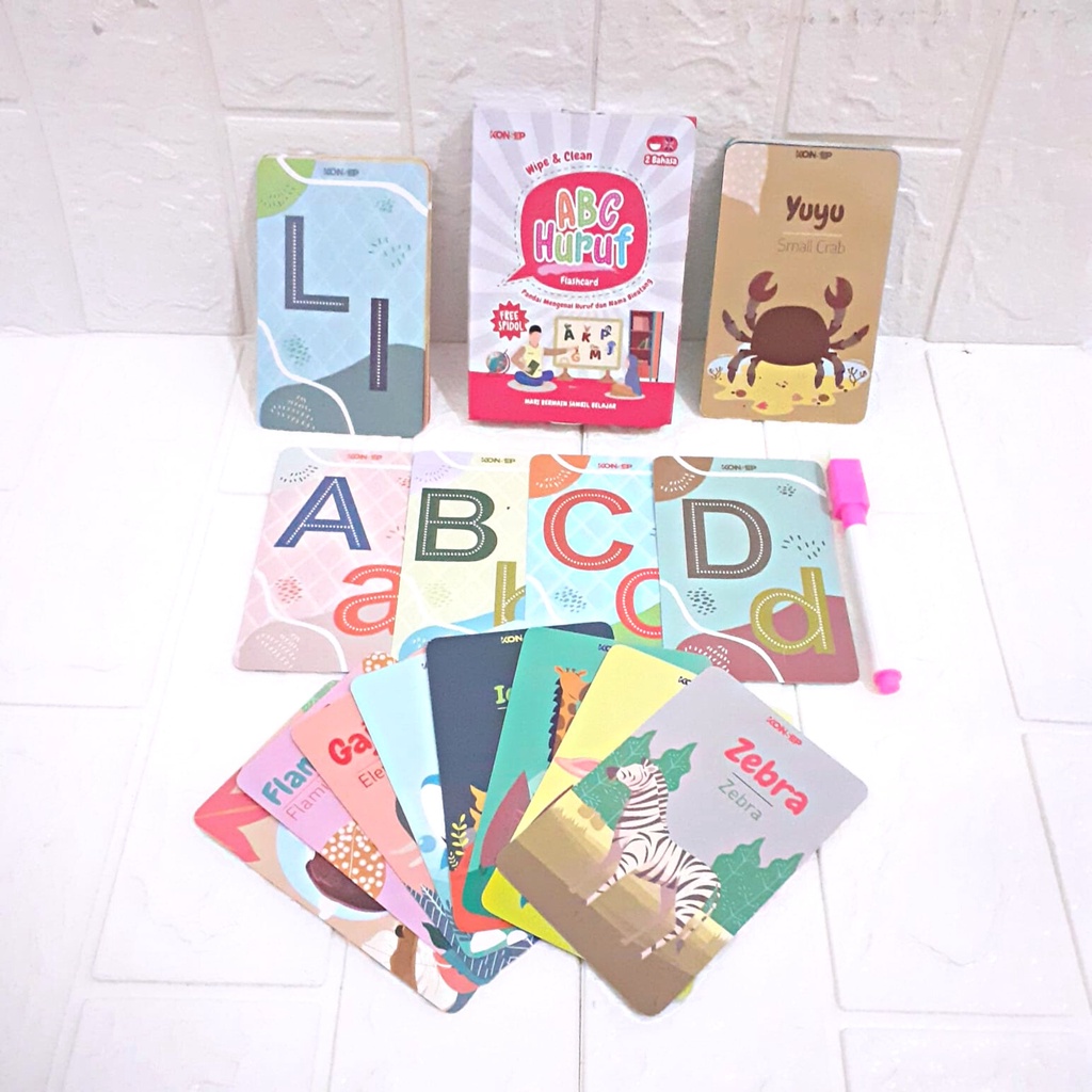 Flash Card Huruf ABC - KONSEP FLASHCARD WIPE &amp; CLEAN 1 Box Isi 26 Kartu - Mainan Edukasi Anak Kartu Pintar