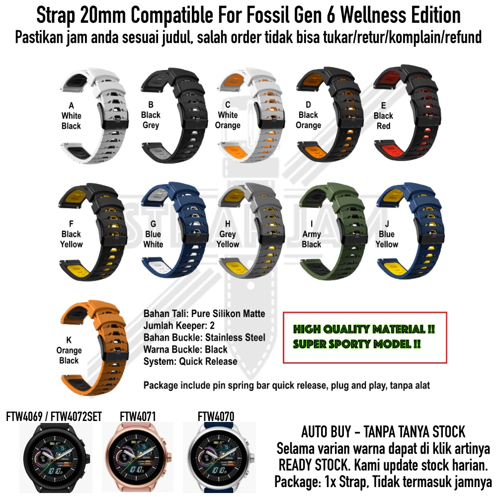 GTO Strap F0ssil Gen 6 Wellness Edition - Tali Jam 20mm Silikon Keren