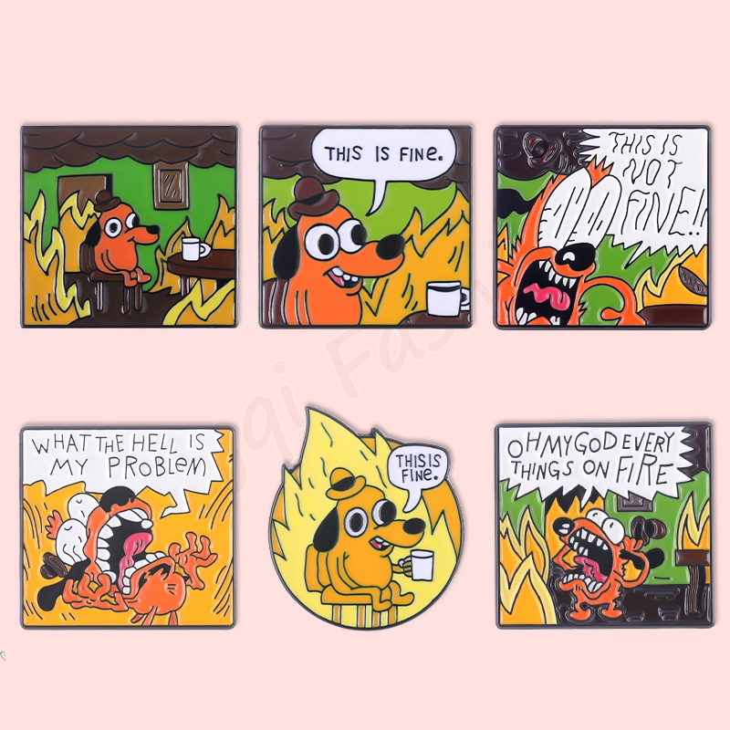 Anime This Is Fine Enamel Pin Kartun Hound Anjing Kuning Bros Lencana Kerah Pin Lucu Komik Perhiasan Hadiah