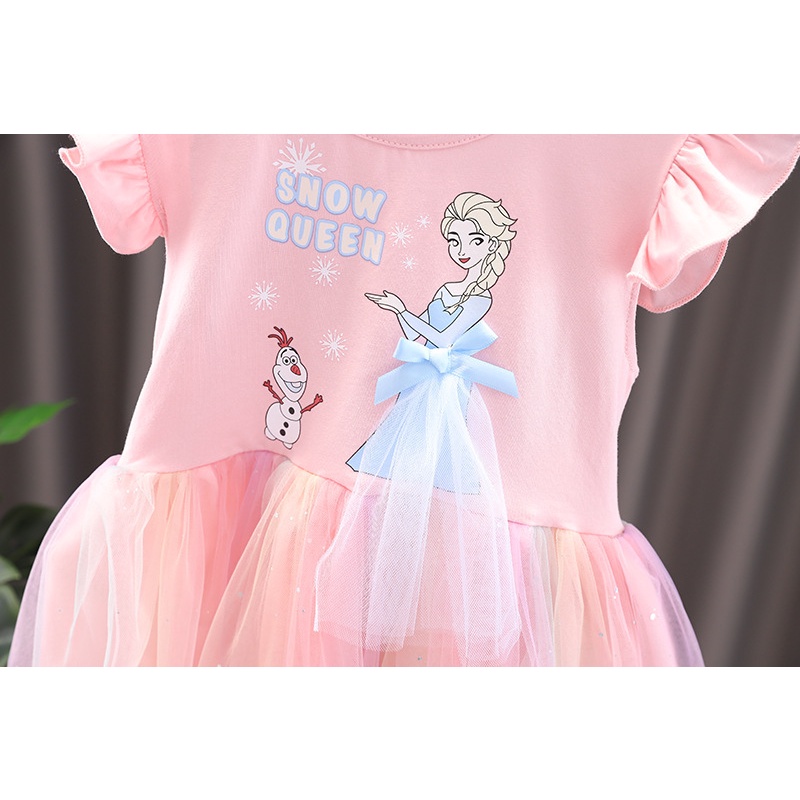 Baju Anak Perempuan Frozen Elsa Putri Gaun Katun Musim Panas Lengan Pendek Gaun untuk Bayi Perempuan Usia 1-8 Tahun