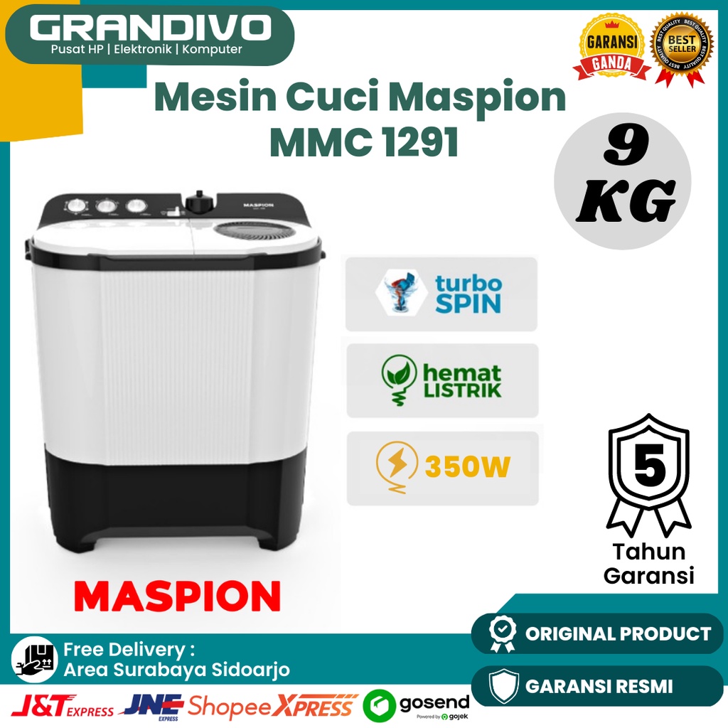 Mesin cuci 2 Tabung Maspion 9KG MMC 1291 Garansi Maspion - Grandivo