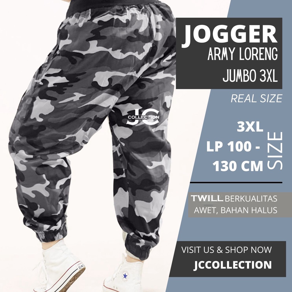 Celana Panjang Wanita Jumbo Jogger Army Loreng Wanita Big Size Long Pants - JCCollections