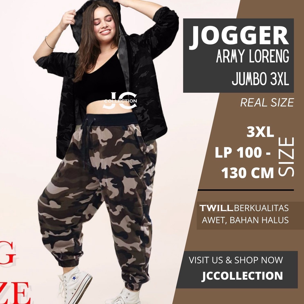 Celana Panjang Wanita Jumbo Jogger Army Loreng Wanita Big Size Long Pants - JCCollections