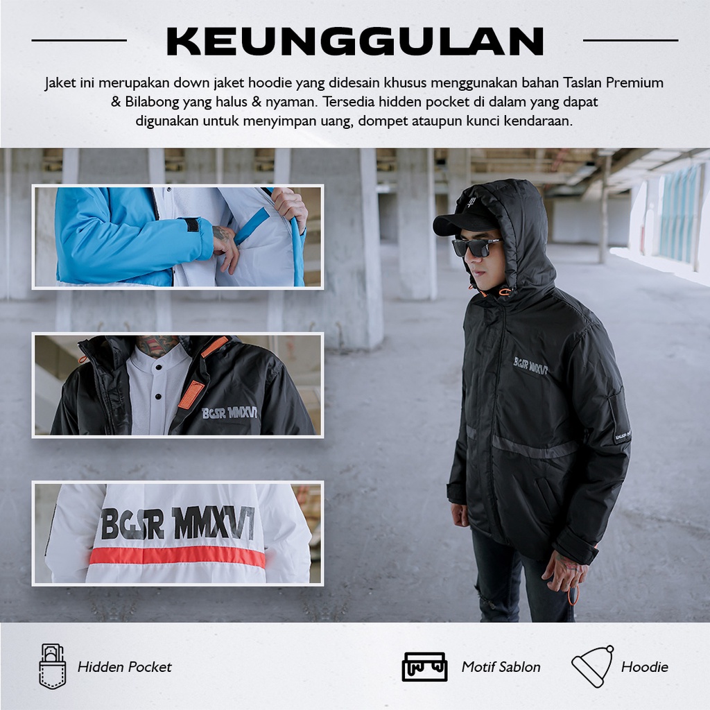 Jaket Pria Hoodie Down Jacket Windbreaker Tebal Adem Kantung Dalam