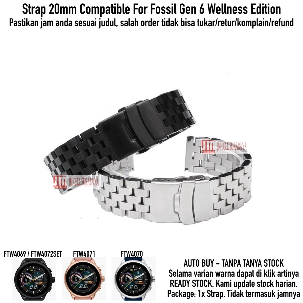 Super II Tali Jam 20mm Strap F0ssil Gen 6 Wellness Edition - Metal Stainless Steel Brushed Padat