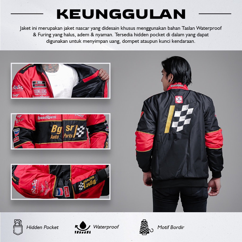 Jaket Nascar Racing Sunmori Touring Motor Windbreaker Bordir Tebal X04