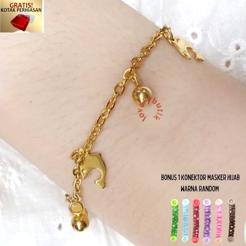 Gelang Tangan Titanium Anti Karat Model D0lphin Terbaru Bonus 1 Konektor Hijab Masker - Lovelybutik