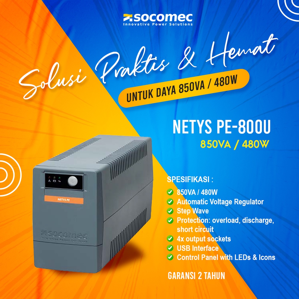 UPS SOCOMEC NETYS PE 800VA [NPE-0800-U] (800VA-480WATT)