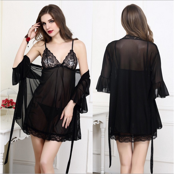 Sexy Lace Sling Baju Tidur V-neck Perspektif Sexy Lingerie Baju Tidur Set A256