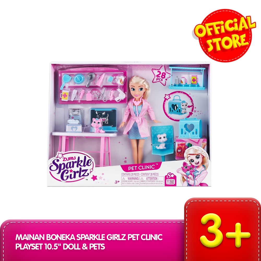 Mainan Boneka SPARKLE GIRLZ Pet Clinic Playset 10.5" Doll &amp; Pets