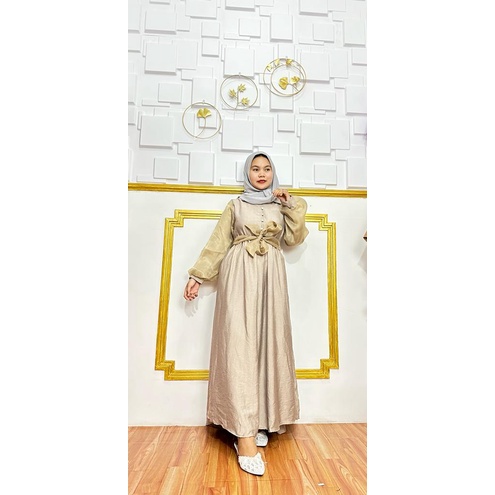 Gamis Terbaru 2023 Viral - Lisa Gamis Pure Linen Mix Organza Gamis Lebaran