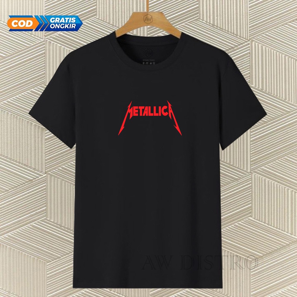 COD Baju Kaos Distro METALIC Teks Merah Premium Quality Lengan Pendek