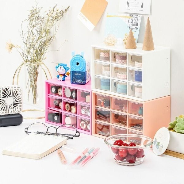 KOTAK LACI PENYIMPANAN PERHIASAN AKSESORIS MINI 9 SEKAT PLASTIK SUSUN STORAGE DESK ORGANIZER AESTHET