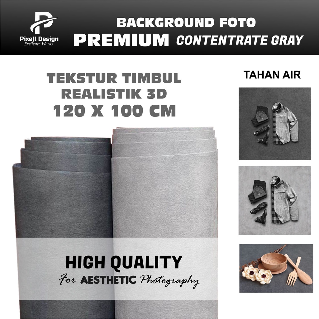 Background Foto / Alas Foto Produk Aesthetic Concentrate Gray / Abu Abu / Hitam  Besar High Quality