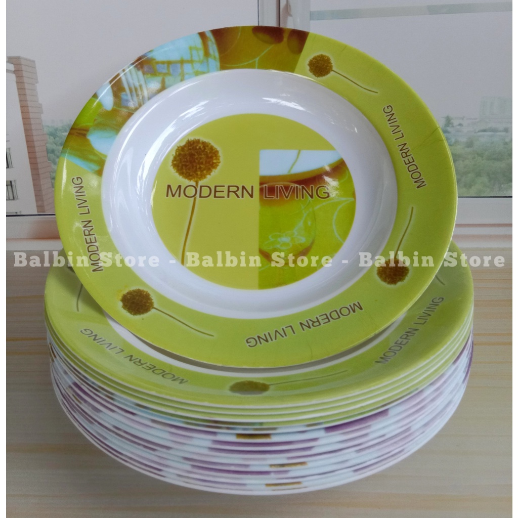 SATU LUSIN | 12 PCS PIRING MAKAN MELAMINE BESAR 23.CM | 9.INCH HIJAU MOTIF KUALITAS FOOD GRADE