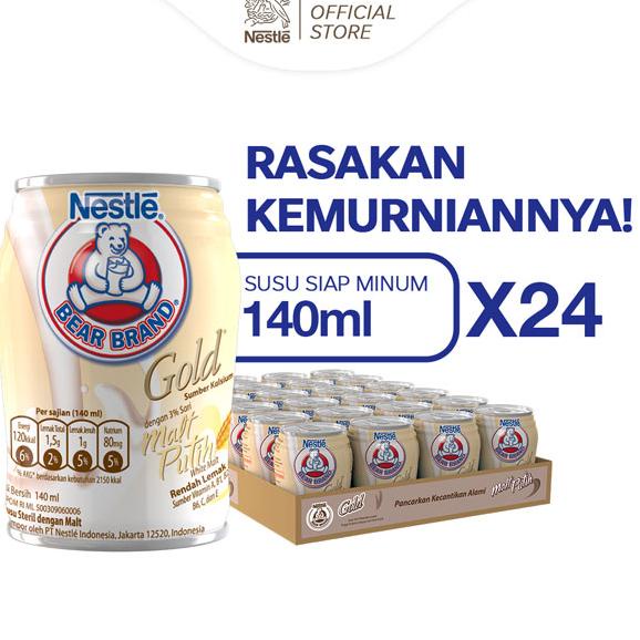 

【Penjualan Terbaik】✅COD BEAR BRAND Susu Kaleng Gold White Malt Susu Steril 140ml x 24 pcs