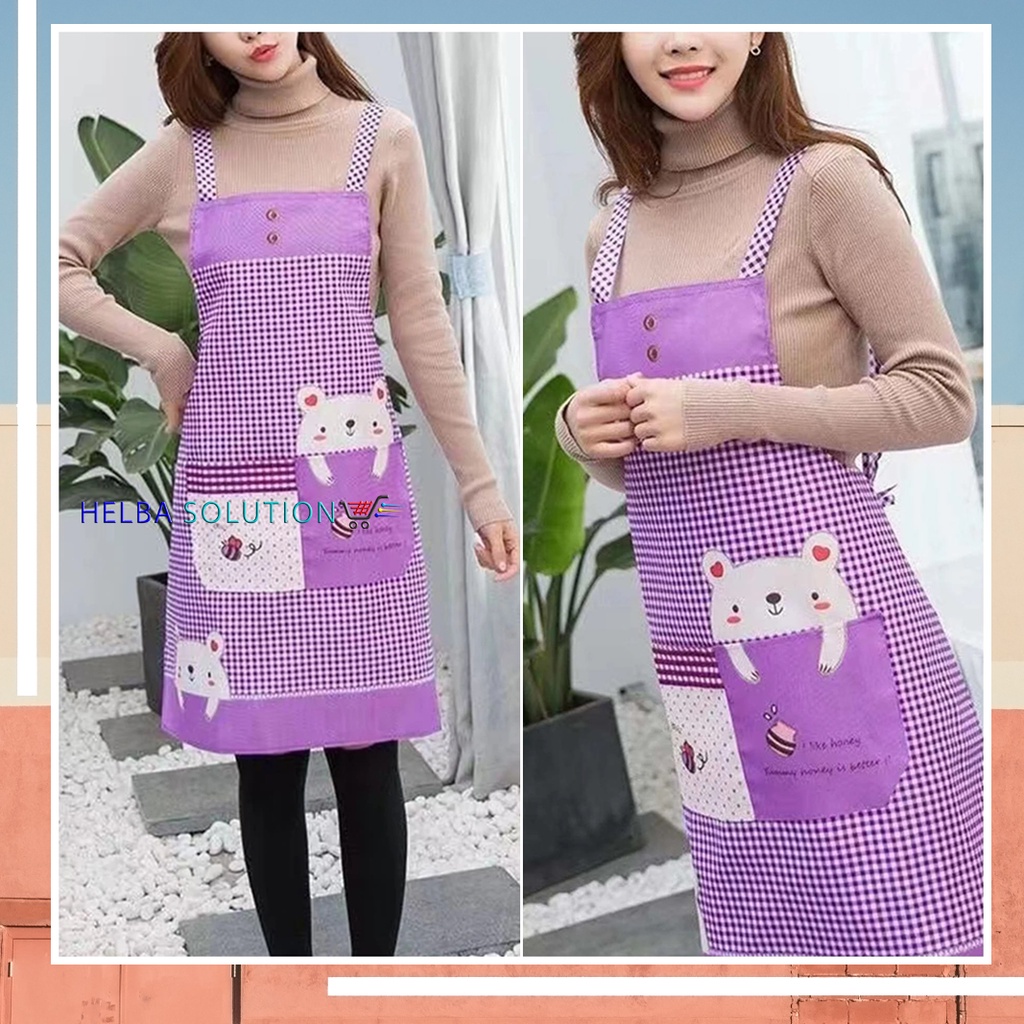 Apron Celemek Masak Dapur Anti Air Clemek Koki Barista Motif Kartun Beruang Waterproof