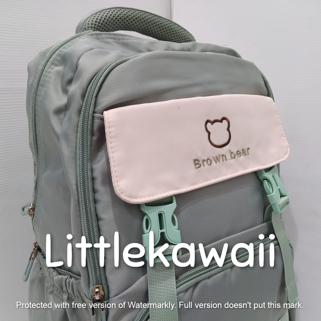 LK/Tas Ransel laptop Backpack Parasut Sekolah Fashion Korean Style Anak Remaja Gesper Bear Liang Wei Import