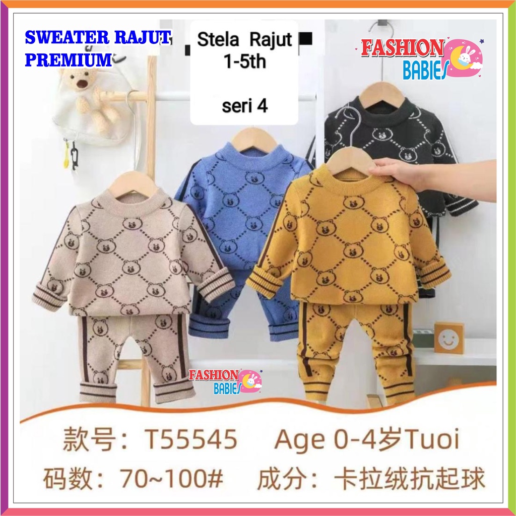 ❤ FashionBabies ❤  SETELAN SWEATER RAJUT ANAK UNISEX IMPORT MOTIF BEAR