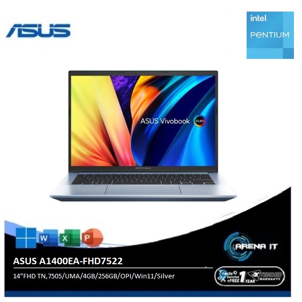 ASUS A1400EA-FHD7522 (14"FHD TN,7505/UMA/4GB/256GB/OPI/Win11/Silver)