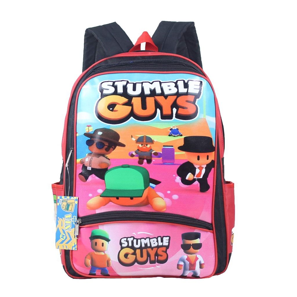 Tas Ransel Sekolah Anak Laki-Laki SD TK Murah Gambar Stumble Guys Warna Hitam Merah Tas Gendong Anak