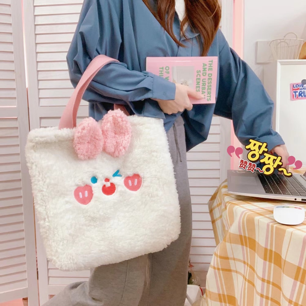 Totebag Wanita Plush Cute Bunny &amp; Bear Korean Style Import