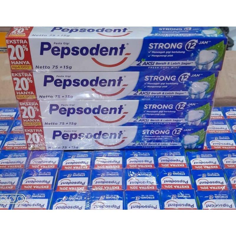 PEPSODENT STRONG 75 gr + 15 gr / PASTA GIGI PEPSODENT STRONG BIRU 90 gr Extra 20% Unilever